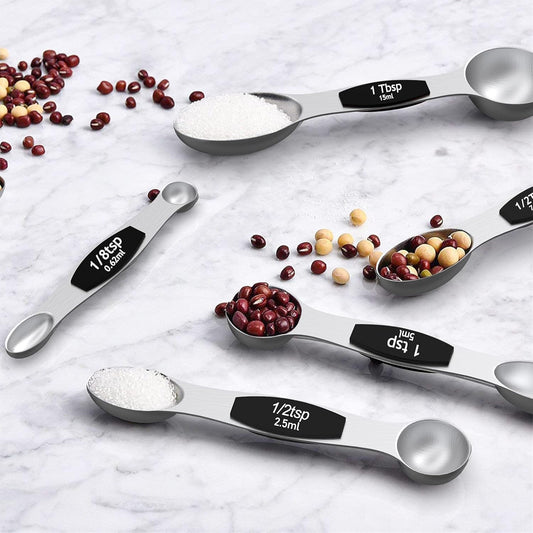 Measuring Cups and Magnetic Measuring Spoons Set, Wildone Stainless Steel 8 Measuring Cups, 7 Double Sided Stackable Magnetic Measuring Spoons, 1 Leveler & 5 Mini Spoons - 21 Piece Black