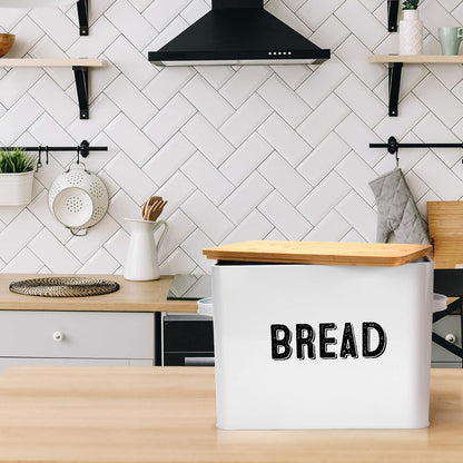 Granrosi Large White Bread Box for Kitchen Countertop, Bread Storage Container, Breadbox, Bread Container, Bread Boxes, Bread Keeper, Bread Holder - Farmhouse Bread Box with Bamboo Wooden Lid - White