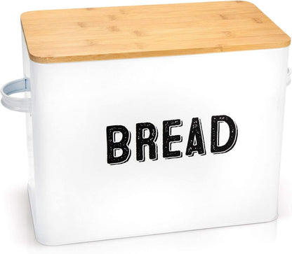 Granrosi Large White Bread Box for Kitchen Countertop, Bread Storage Container, Breadbox, Bread Container, Bread Boxes, Bread Keeper, Bread Holder - Farmhouse Bread Box with Bamboo Wooden Lid - White