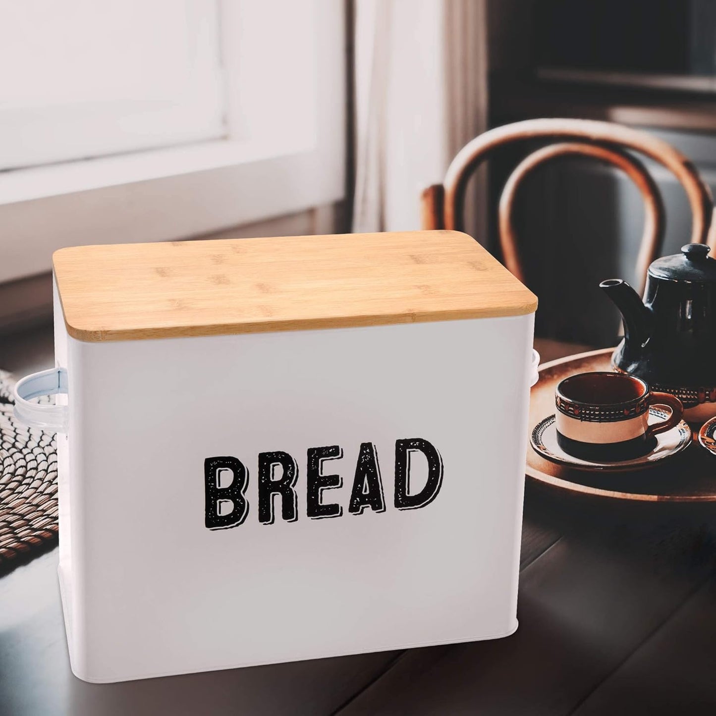 Granrosi Large White Bread Box for Kitchen Countertop, Bread Storage Container, Breadbox, Bread Container, Bread Boxes, Bread Keeper, Bread Holder - Farmhouse Bread Box with Bamboo Wooden Lid - White