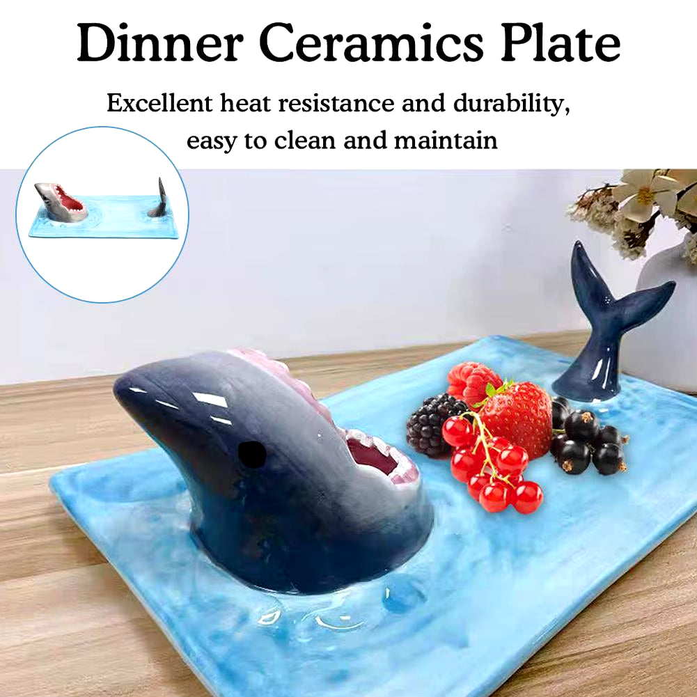 Japanese Internet Celebrity Seaside Shark Ceramic Plate Dumpling Plate Meal Kitchen Decoration Sushi Plate Beautiful Tableware