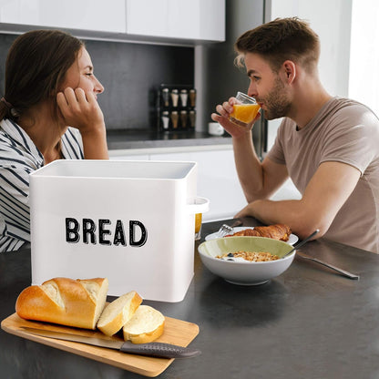 Granrosi Large White Bread Box for Kitchen Countertop, Bread Storage Container, Breadbox, Bread Container, Bread Boxes, Bread Keeper, Bread Holder - Farmhouse Bread Box with Bamboo Wooden Lid - White